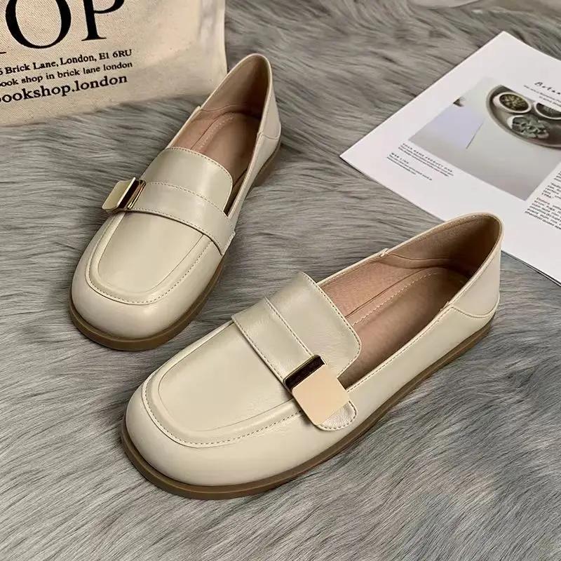 

Fashion Beige Luxury Leather Casual Ladies Footwear Flats Round Toe Flat Women s Shoes Low Heel Elegant Moccasins Office Loafers Spring 40