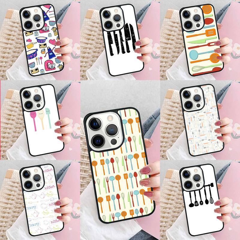 Kitchen Utensil Colored Silhouettes Phone Case For iPhone 17 Air 15 16e 14 13 Pro Max Coque 12 11 Pro Max PLUS cover
