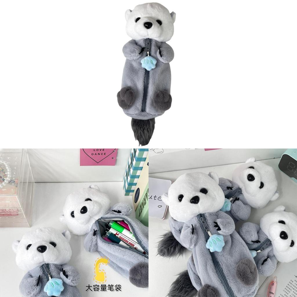 Otter Plush Pencil Case With Cartoon Marine Animal Design For Students Storage