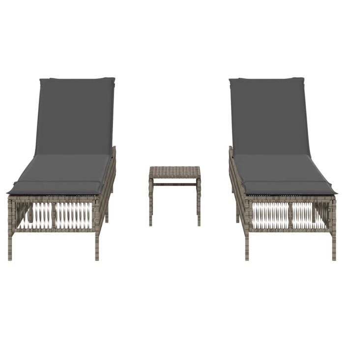 VidaXL Chaises longues lot de 2 avec table gris résine tressée, transat, lit de repos de jardin, meuble d'extérieur, chaise 4002748