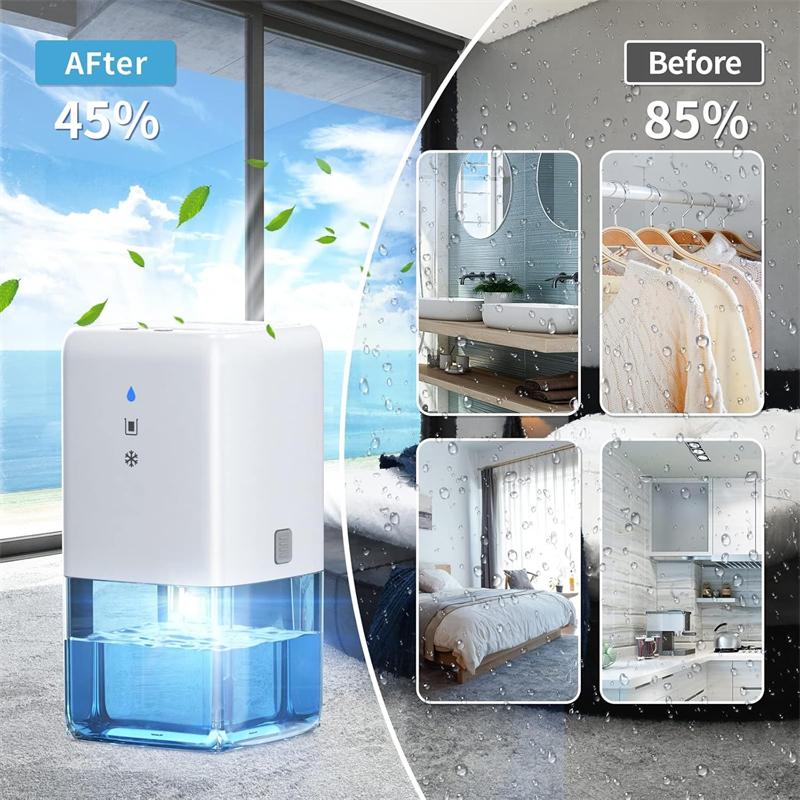 Tragbarer Luftentfeuchter, 1100 ml, mit LED-Abtauung und Abschaltung, automatischer elektrischer Mini-Luftentfeuchter für das Badezimmer zu Hause, Wohnmobil, Schrank, Büro