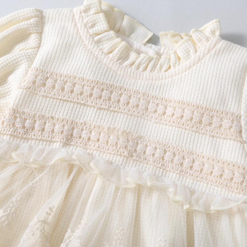 Spring Summer Solid Princess Baby Girl Tutu Skirt Style Bodysuit Toddler Infant Waffle One Piece Lace Party Outfit Play Suit