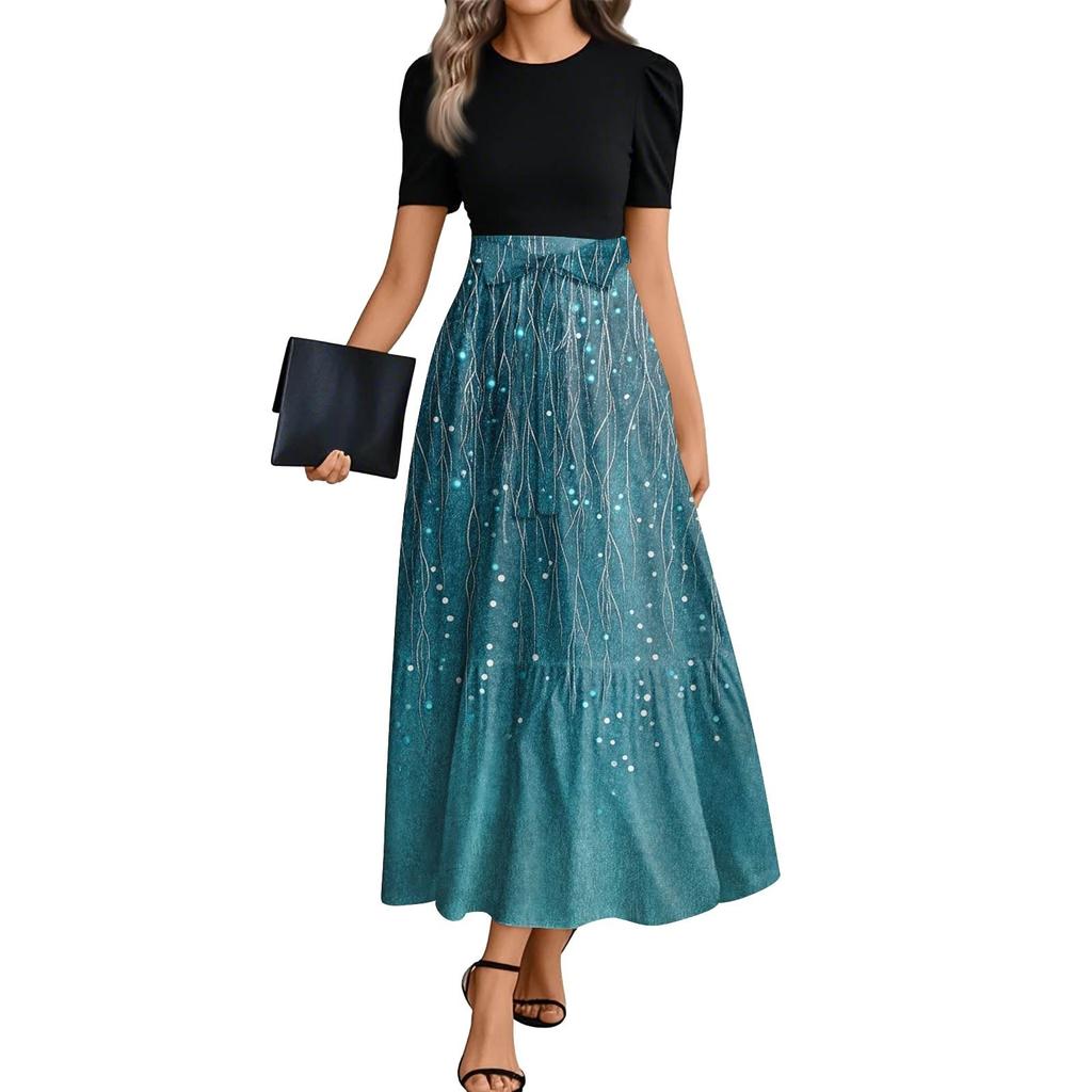 Women's Floral Print High Waist Fashionable And Elegant Dress