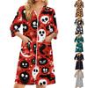 Women's Casual Zip-Up Robe with Three-Quarter Sleeves and Pockets, Lightweight Knee-Length Halloween Print Loungewear
