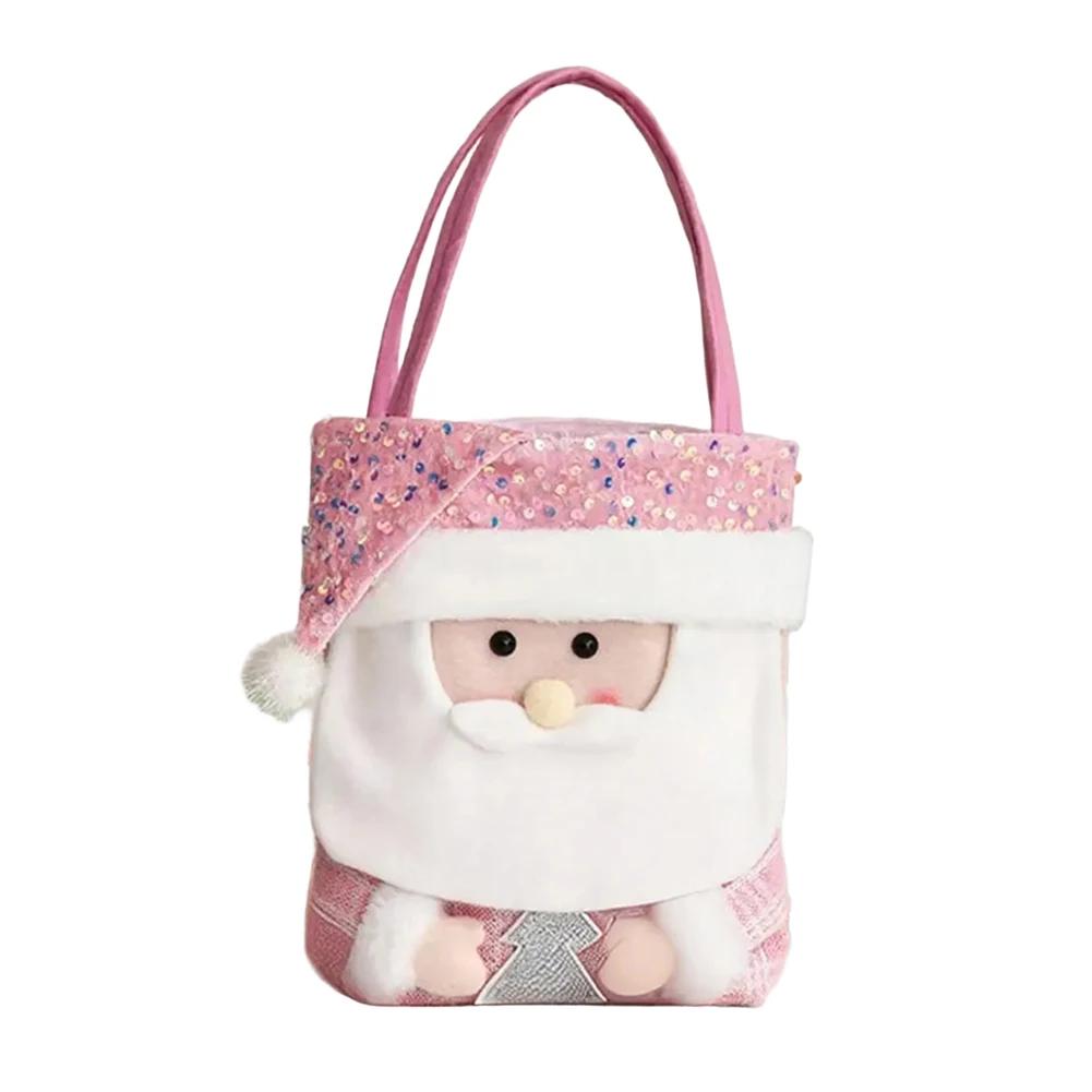 

Christmas Decorations Fabric Doll Bag with Pink Beads Handheld Design for Holiday Parties and Festive Gatherings