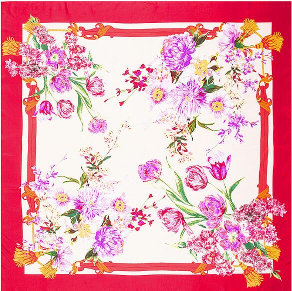 

Luxury Brand Twill Silk Scarf Women Shawls Wrap Flowers Printed Square Scarves Echarpes Foulard Female Bandanas 130X130CM