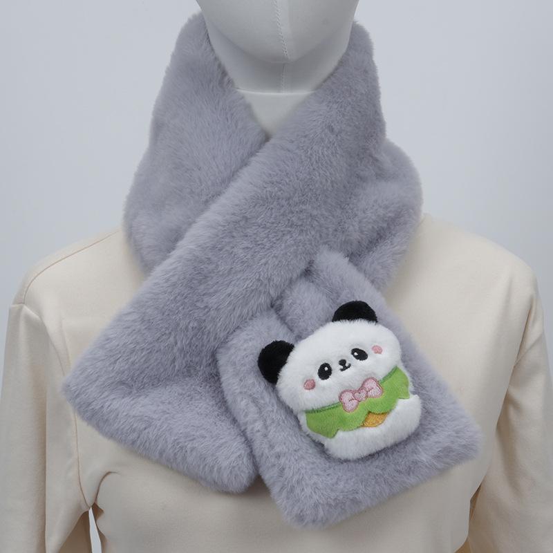 Children's Cartoon Panda Plush Scarf - Warm, Windproof Neck Gaiter for Autumn/Winter Boys & Girls.