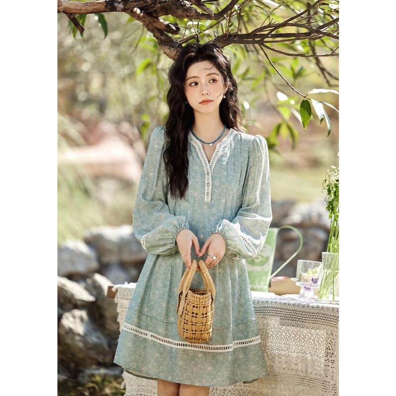 Mishow V-Neck Floral Print French Style Dress M