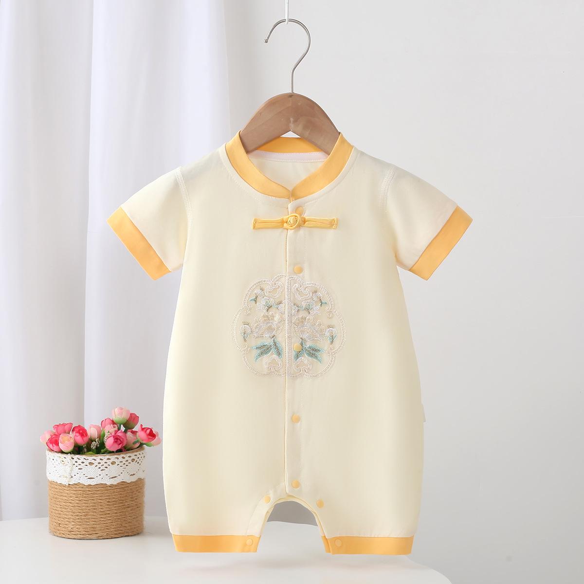 

Chinese Trendy Embroidery Infant Jumpsuit - Summer Style Boneless Crawling Bodysuit 59 cm жёлтый