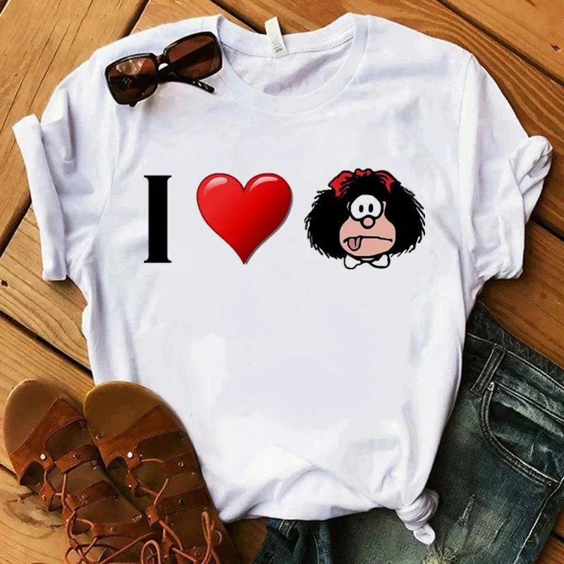 Women's T-shirt Mafalda Cartoon Print T-shirt Ladies Casual Harajuku Graphic T-shirt Short Sleeve Fashion Kawaii Tshirt Female