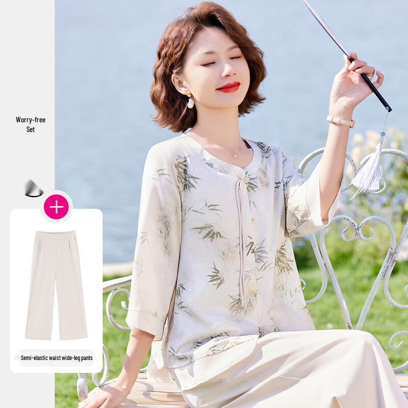 Summer New Chinese Style Floral Two-Piece Set 3XL