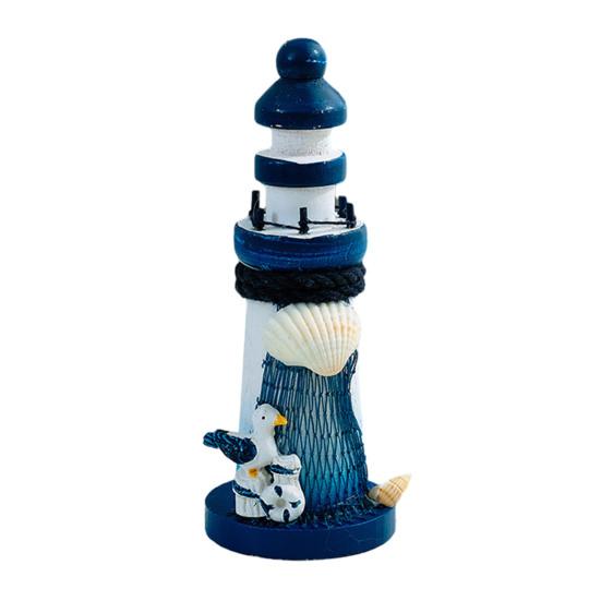 Wooden Lighthouse Figurine, Handmade Nautical Lighthouse Beach Decoration, White Blue Coastal Tabletop Decor for Home, Living Room