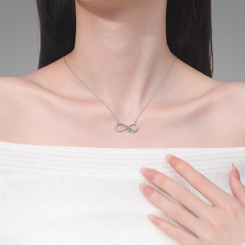 European Style Infinite Love Heart Necklace with Diamond Zirconia Inlay and Mobius Collarbone Chain