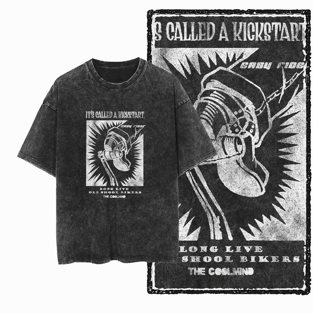 YM MOTOR CYCLE THEME Printed Cotton Acid Washed Graphic Unisex T Shirt Cool Streetwear Men Tshirts Tee for Men