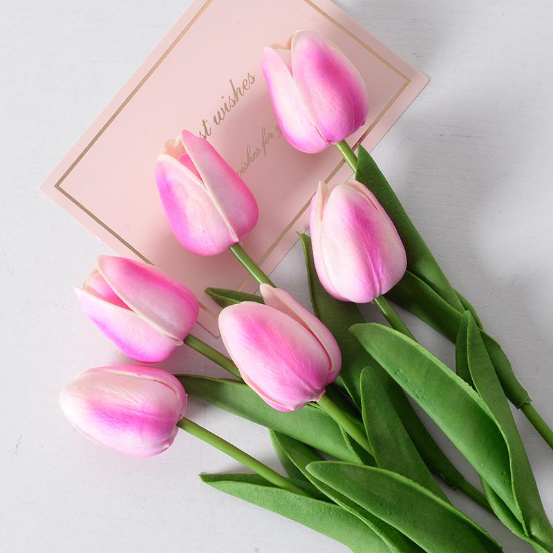 Mini PU Tulip Artificial Silk Flowers for Wedding and Home Decoration