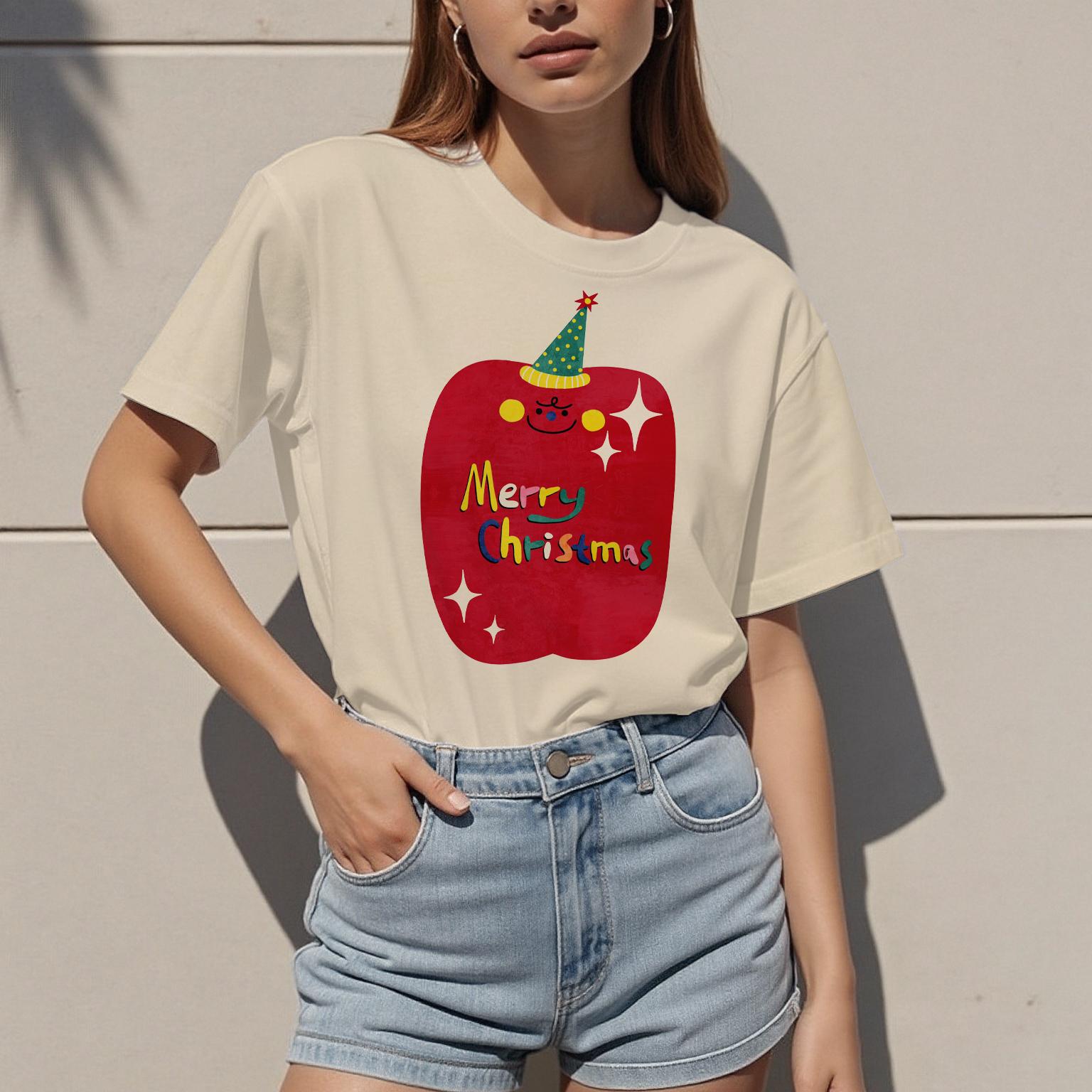 

Short-sleeved T-shirts for Summer Christmas Pattern Design Women s Tops Casual Fashion Versatile Breathable Personality 6XL