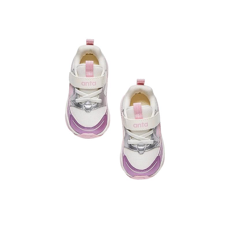 Anta Comfortable Fashionable Casual Non-Slip Shock Absorbing Low-Top Walking Shoes Baby Shoes Ivory-White Purple Silver 322510021-4