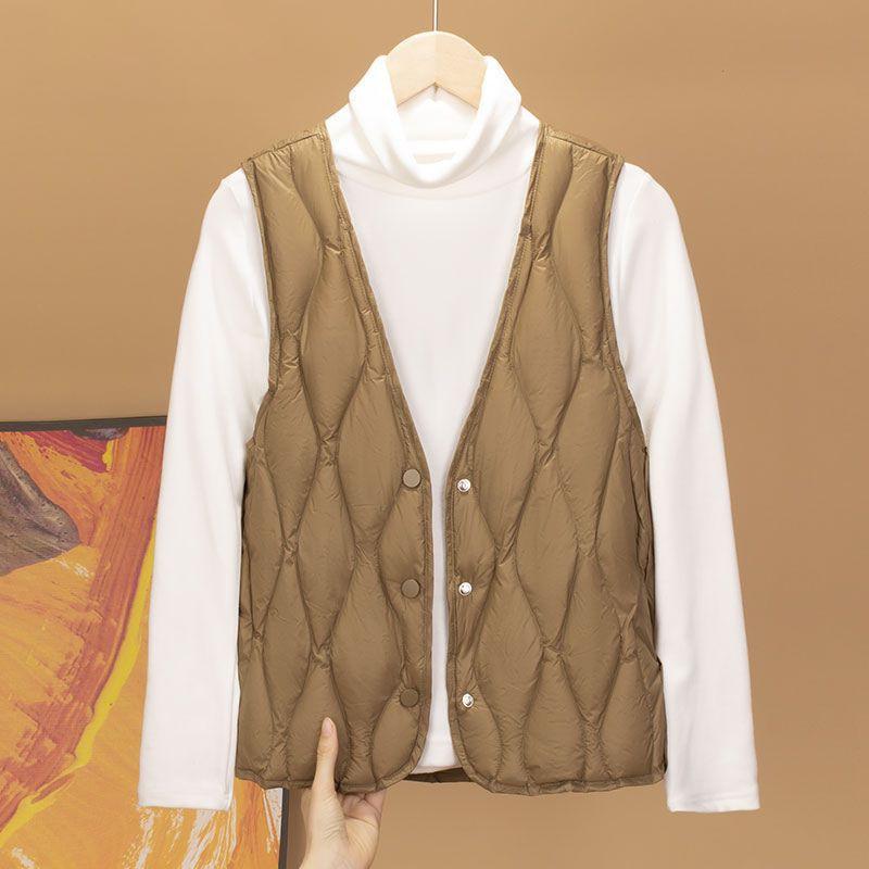 Womens Lightweight Down Vest Slim Fit V-Neck Puffer Waistcoat 90% White Duck Inner Layer