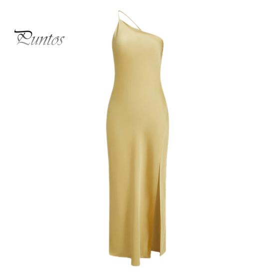 

Женское сексуальное платье с наклонным воротником без рукавов с открытой спиной, длинное платье, однотонное дизайнерское вечернее платье с боковым разрезом S жёлтый