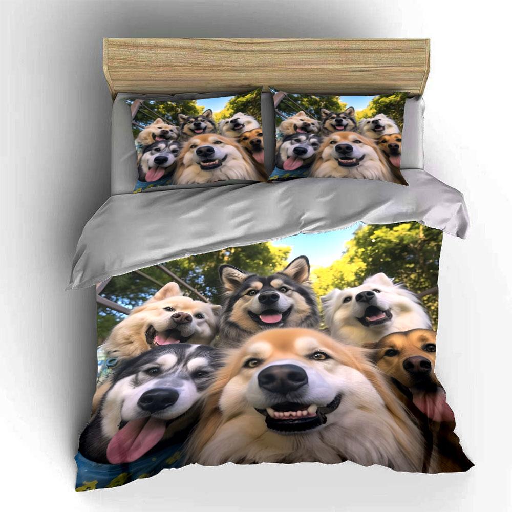 Dogs' Happy Group Photo Pattern Duvet Cover Set Digital Print Colorful Polyester Bedding with Zipper Closur for Kids Gifts