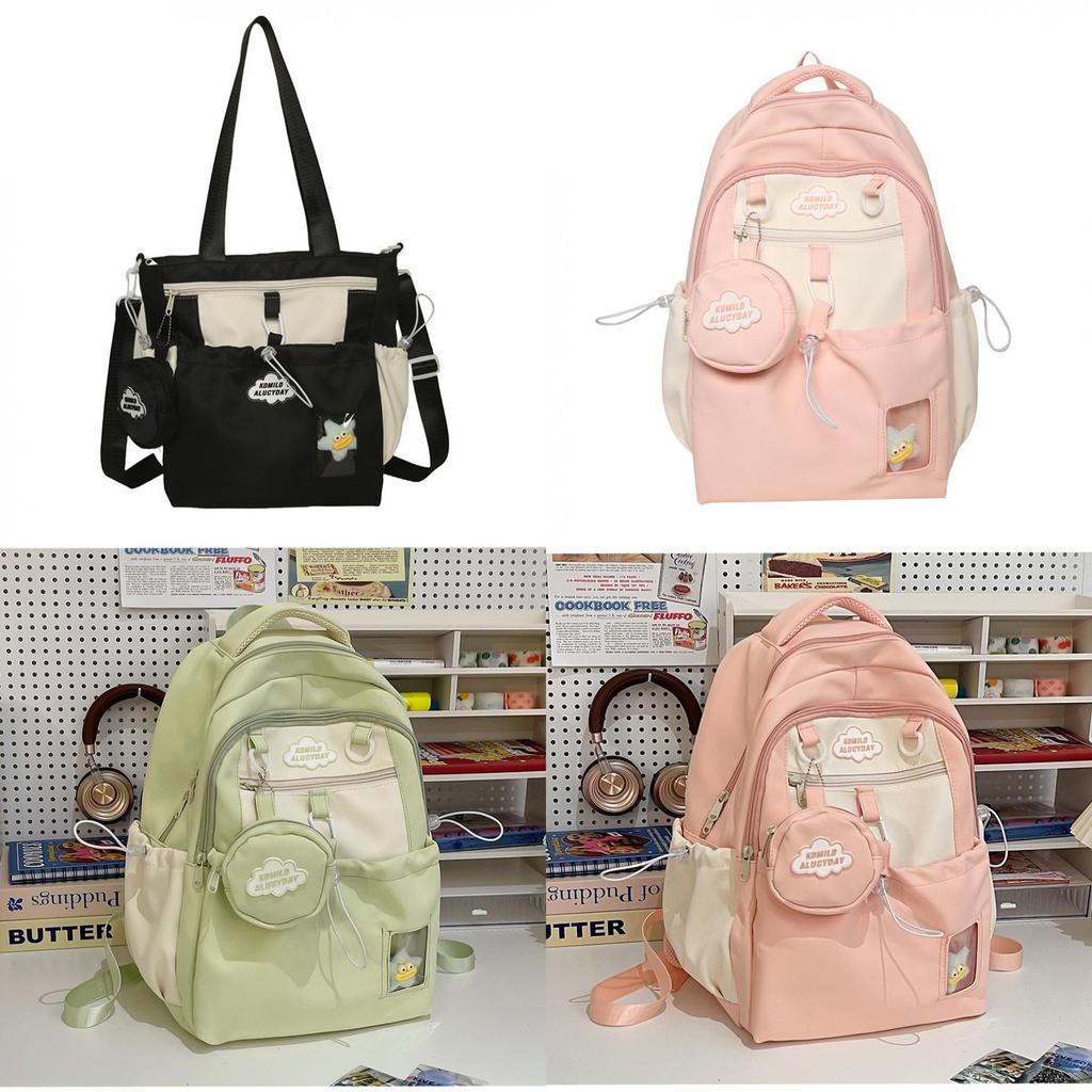 Girls Nylon School Backpack Waterproof Soft Sweet Style For Campus Use