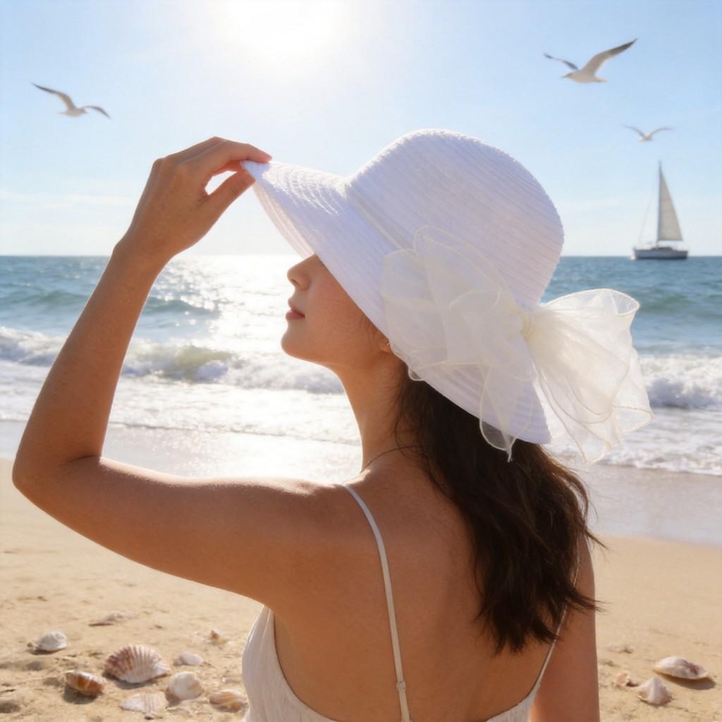 Sun Protection Wide Brim Hat With Butterfly Bow For Summer Outdoor Travel Womens Fashion
