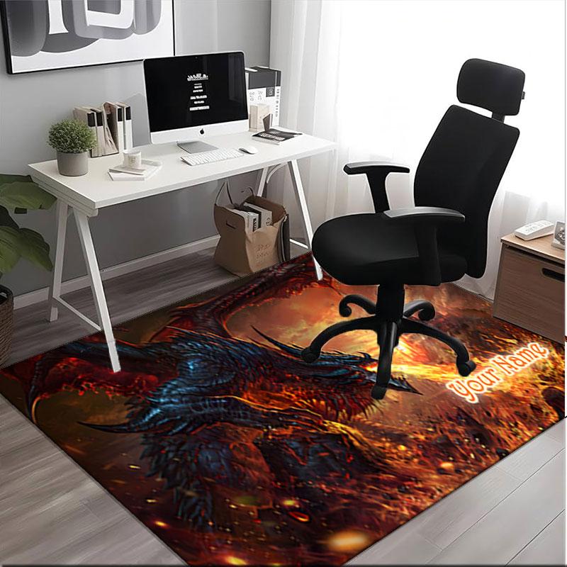 1PC Custom Name "Dragon's Fiery Castle" Theme Floor Mat Ideal for Living Room, Game Rooms, Office, Bedroom,Floor Mat Playful Design
