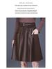 High-Waisted A-Line Leather Skirt for Women, Autumn/Winter, Pleated Lambskin Midi Skirt, Age-Defying & Classic Design