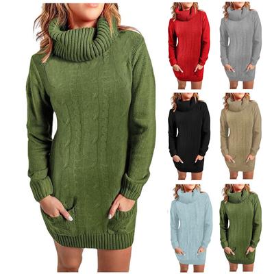 Frauen Damen Casual Rollkragen Strickpullover Kleid Strickpullover Lang Herbst Winter