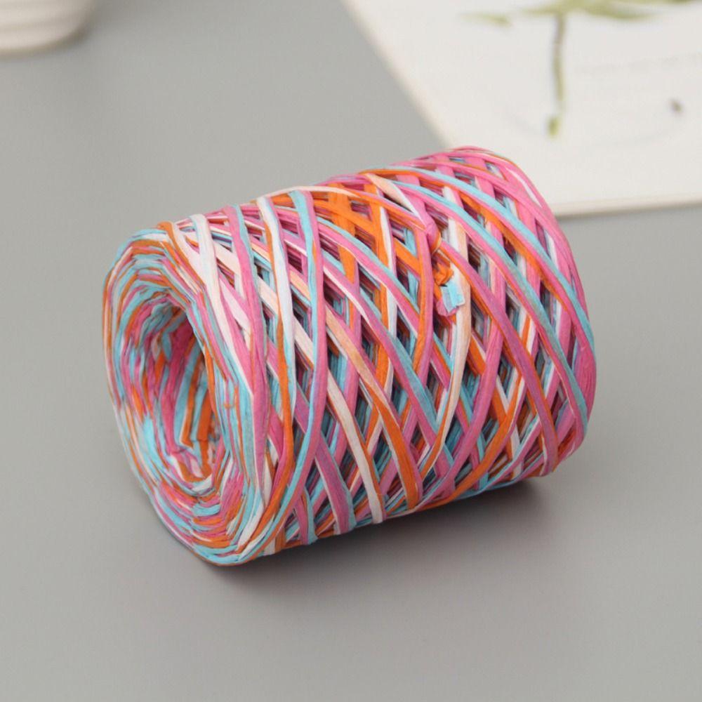 200m/Roll Raffia Paper Rope Multicolor Crochet Yarn High Quality Hand-woven Rope Gift Wrapping