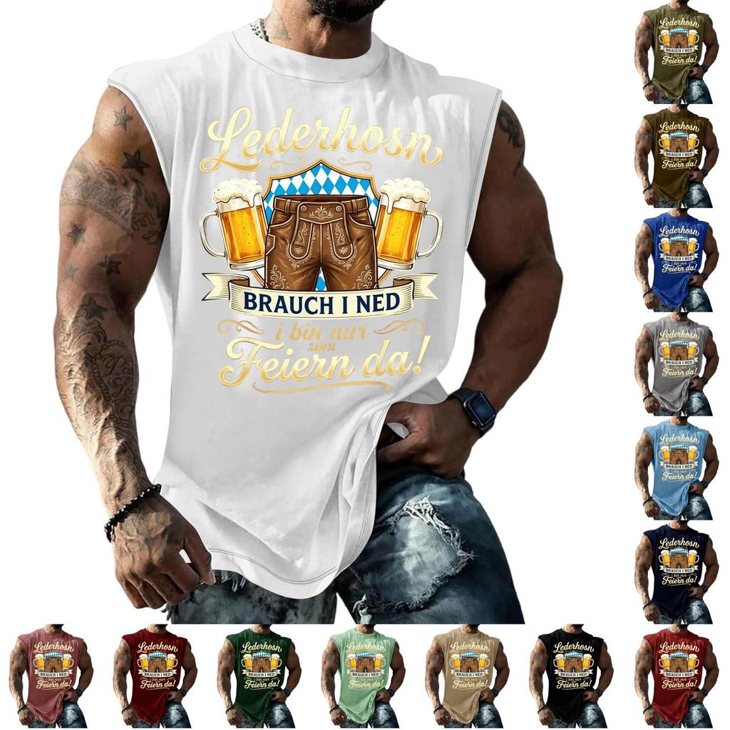 Męski Tank Top Bez Rękawów Luźny Krój Codzienny Streetwear Letnia Koszulka na Mięśnie Graficzny Nadruk Festiwal Piwa Codzienny Ubiór