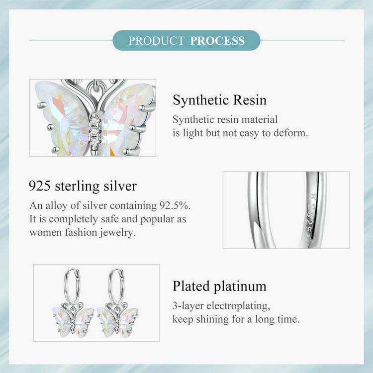 WOSTU 925 Sterling Silver Jemné barevné motýlkové náušnice pro ženy Jemné šperky Dárek k narozeninám