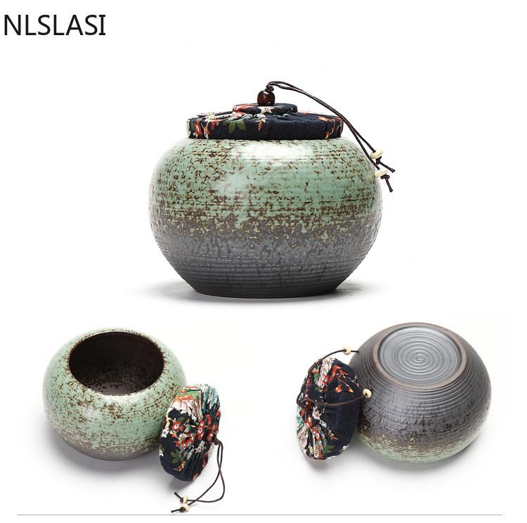Recipiente de Té de Cerámica Retro Alfarería Nuez Grano Tarro Hermético Contenedor de Especias para el Hogar Tarros a Prueba de Humedad Suministros de Cocina Accesorios