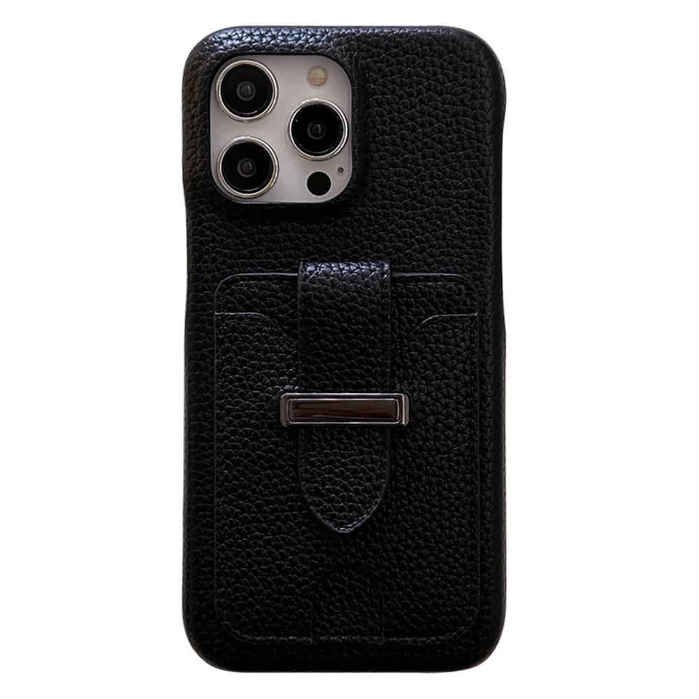For iPhone 14 Pro Max Case with Card Slots Litchi Texture Leather+PET Phone Cover