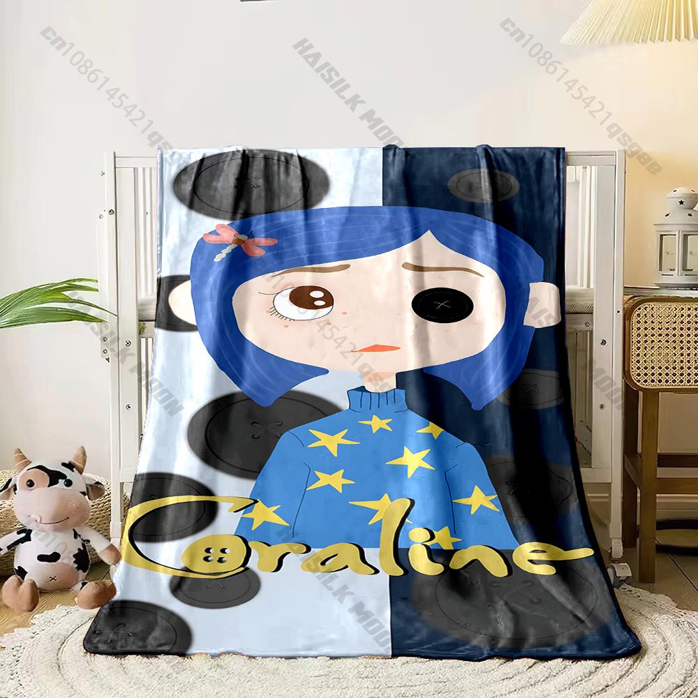 17 Styles Cartoon Soft Flannel Fluffy Throw Camping Blanket with C-C0raline Printed for Children Sofa Thin Blanket Fashion Gift