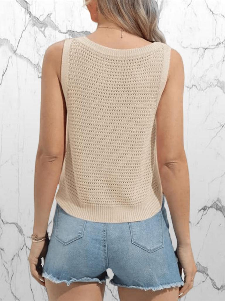 Ärmelloses gehäkeltes Tanktop für Damen Rundhalsausschnitt Ausgeschnitten Lässig Sommer Pullover