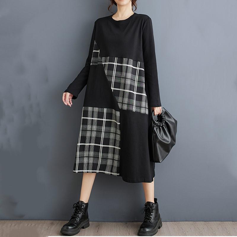 Long sleeve Plus size vintage Plaid new in dresses for women casual loose spring autumn dress