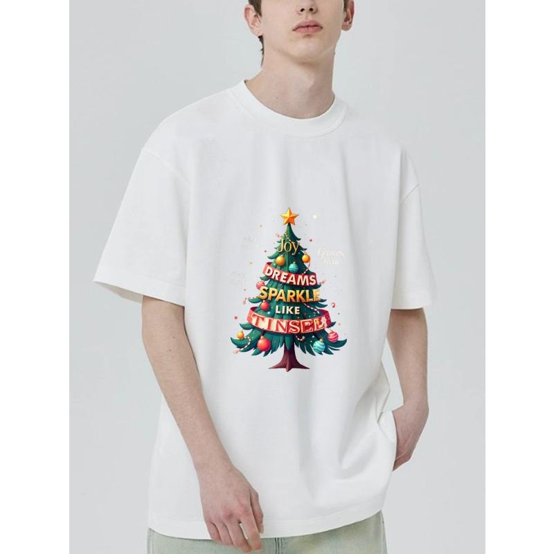 Christmas Tree T-Shirt Black Joy Dreams Sparkle Like Tinsel Holiday Print for Festive Occasions