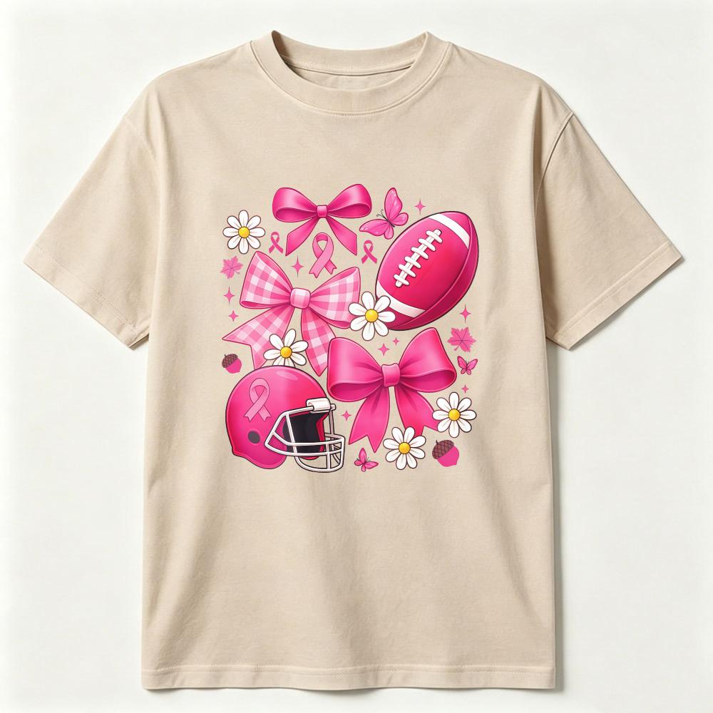 Breast Cancer Football Pink Out Tshirt Tackle Breast Cancer Tee Preppy Game Day Bow Tops Pink Ribbon Shirt Breast Cancer Shirt