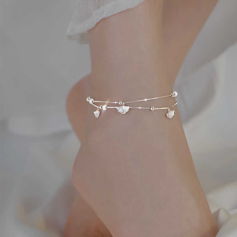 Double Layer Ginkgo Leaf Anklet For Women Vintage Minimalist High-End Small Trendy Fashion Versatile Foot Jewelry