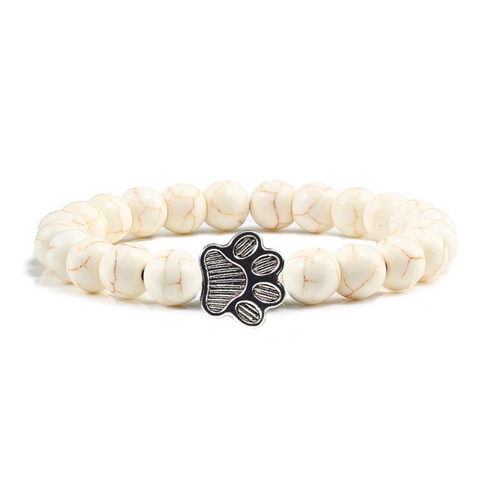 Classic Fashion Frosted Black Beaded Couple Bracelet Cute Dog Paw White Ceramic Wristband for Men Women Jewelry Accessory Gifts
