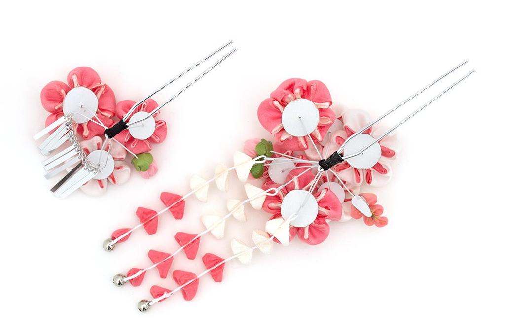 Hair Ornament Set for Ceremony and set of hair ornaments featuring plum wisteria and adorned with rhinestones and dangling Perfect for yukata and