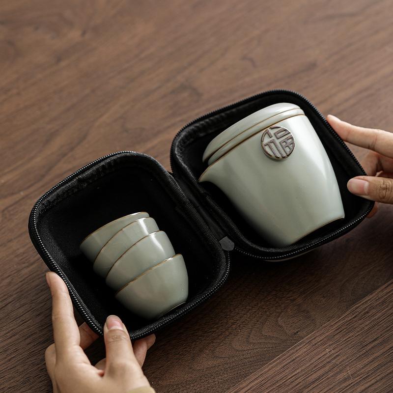 

Ru Kiln Kuaike Cup Outdoor Portable Travel Kung Fu Tea Set Complete set of gifts for employees