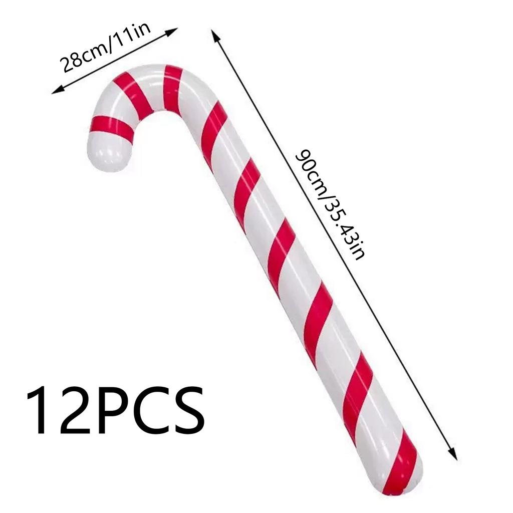 12PCS Inflatable Candy Cane Balloons Large Red White Striped Christmas Decorations for Party Home Tree Decoration