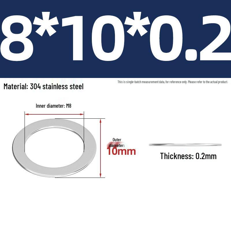 304 Stainless Steel Ultra-Thin Flat Washers - Available in Thickness: 0.1mm, 0.2mm, 0.3mm, 0.5mm