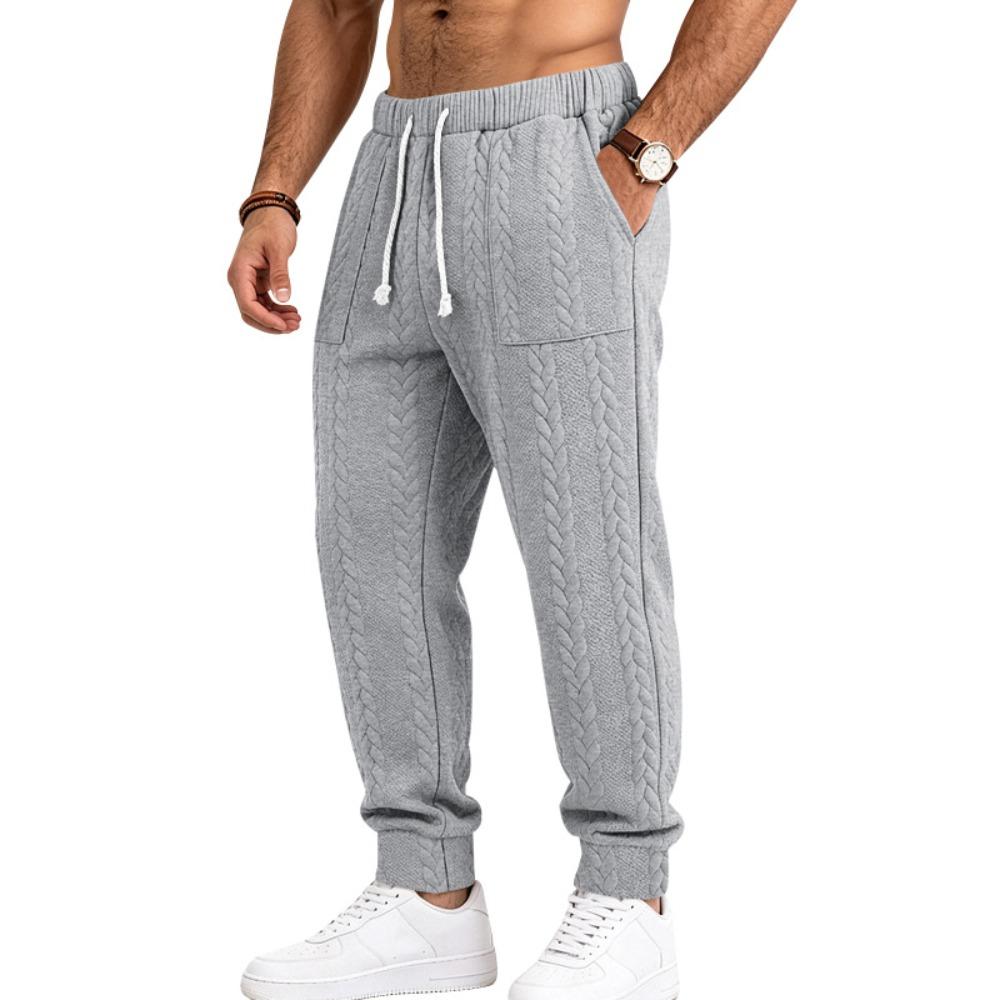 Men's Cable Knit Jogger Pants Elastic Waist Drawstring Casual Trousers with Pockets Lightweight Sweatpants for Daily Workout