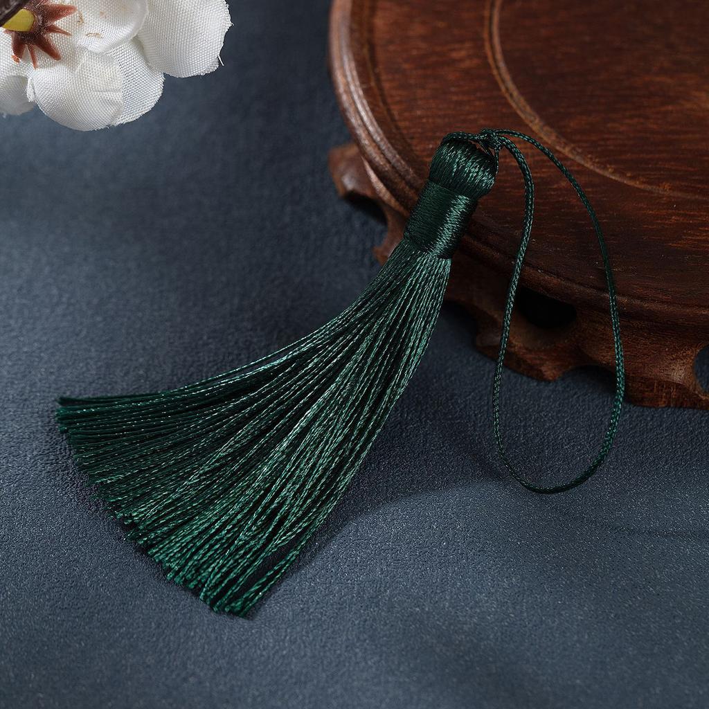 10 Dark Green Tassels for DIY Crafts, Sewing, Jewelry Making and Home Decoration