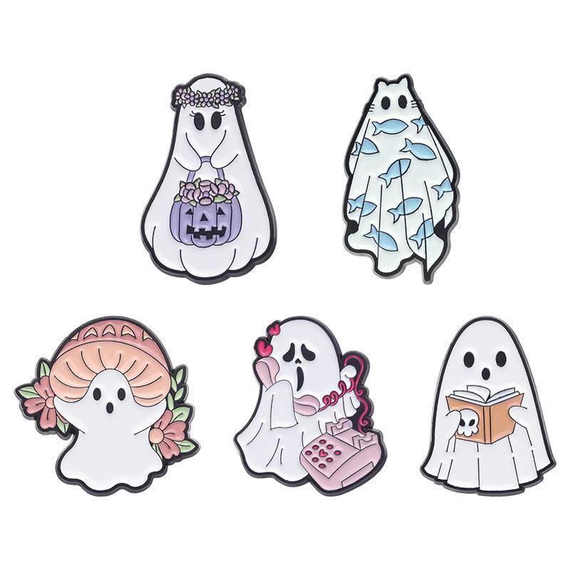 Halloween Ghost Metal Brooch - Creepy Cute Geometric Backpack & Scarf Clip Badge