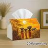 1pc, 2d Flat Printing, Tissue Box African Tribe, Orange Elephant Oil Painting Pattern Printed Tissue Box, Suitable for Bathrooms, Living Rooms, Bedroo