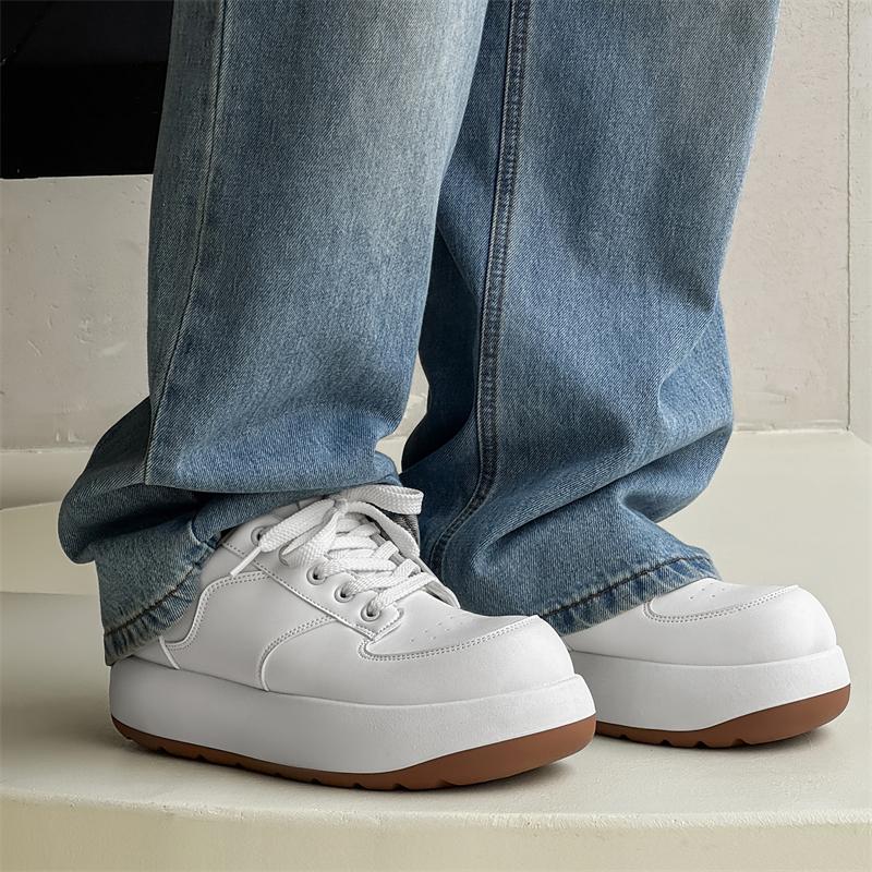 Hight Quality New Original Design Street Style Genuine Leather Sneakers For Men White Daily Dress Casual Height Increasing Shoes
